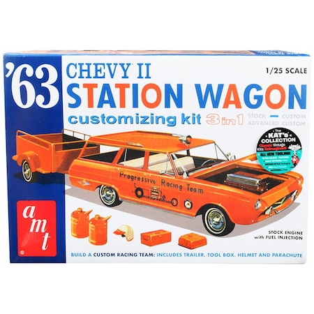 Time2Play 1-25 Scale Skill 2 Model Kit - 1963 Chevrolet II Station Wagon Model Car with Trailer 3-in-1 Kit TI3472216